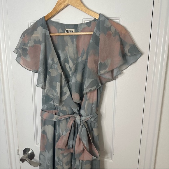 Show Me Your Mumu Jess Ruffle Midi Wrap Ruffle Dress Floral Sage Cocktail Small - Picture 6 of 13